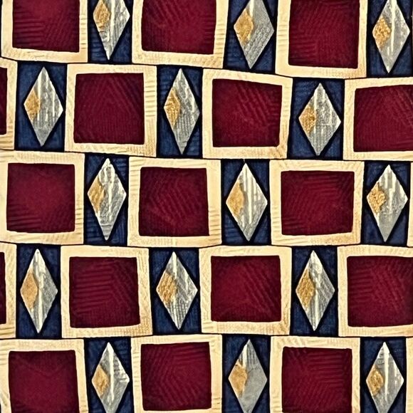 Boulder Trading Group Handmade Silk Tie 4" x 58" Maroon Gold Blue Made in USA - Picture 2 of 5